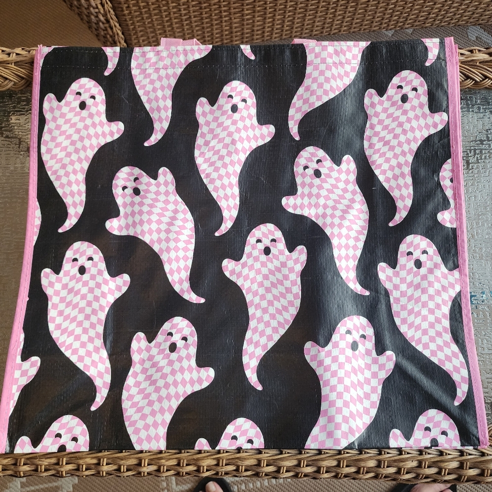 Halloween Ghosts Black White Pink Checkered T.J. TJ Maxx Shopping Gift Bag New!